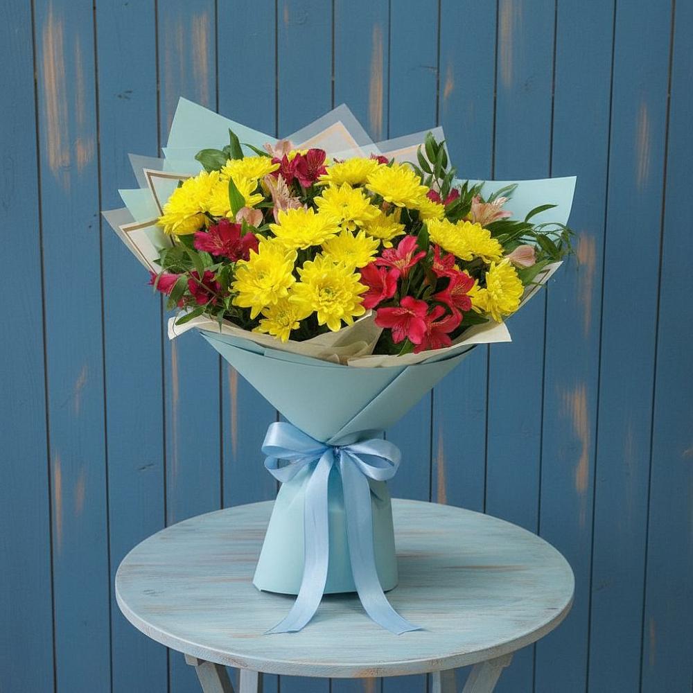 Букет цветов из: Альстромерии и Хризантемы в Махновке