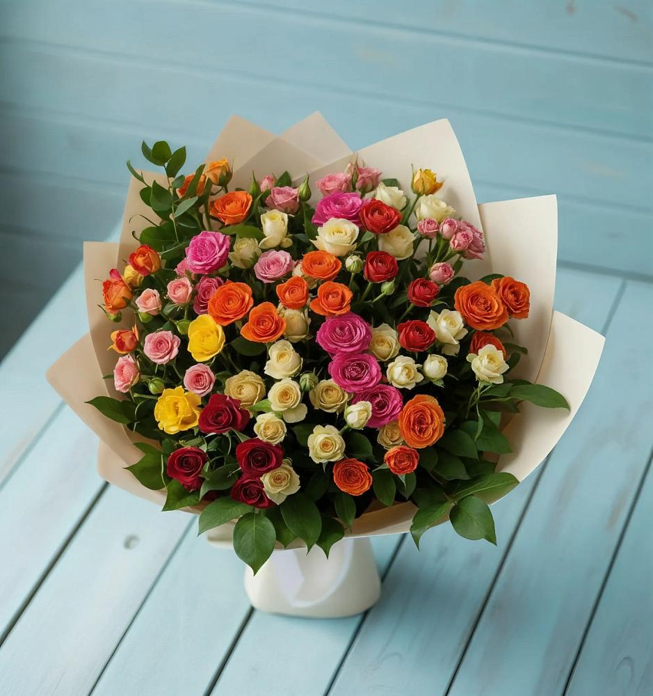 Букет Микс из разноцветных кустовых роз в Махновке