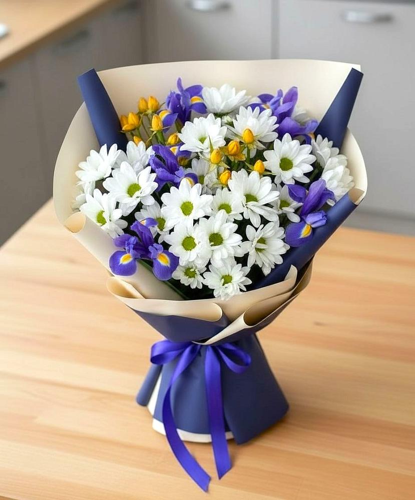 Букет цветов из: Розы, Ирисы и Хризантемы в Махновке