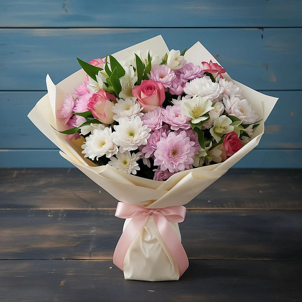 Букет цветов из: Хризантемы, Альстромерии и Розы в Махновке